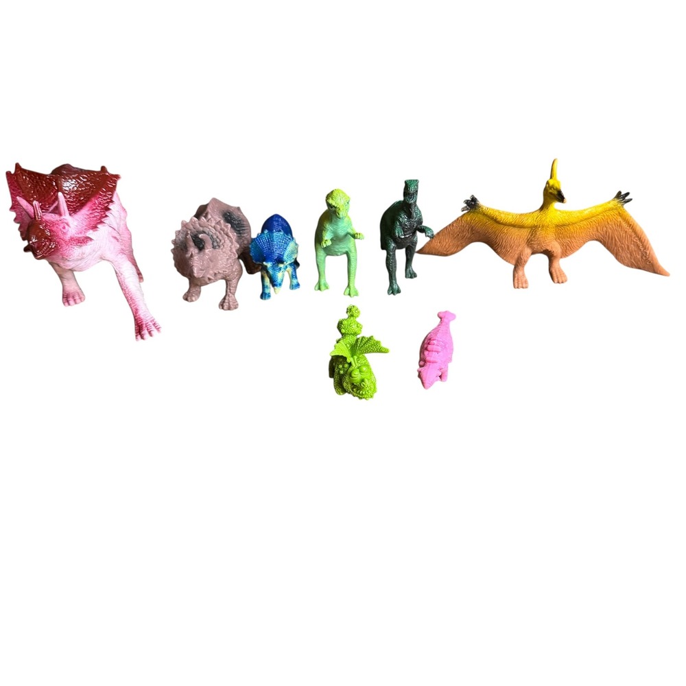 Vintage Style Plastic Dinosaur Toy Figure Lot Mixed Species Multi Color 8pc - Picture 2 of 9